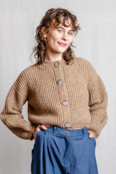 Baby alpaca knitted cardigan Betana Camel via Jyoti - Fair Works