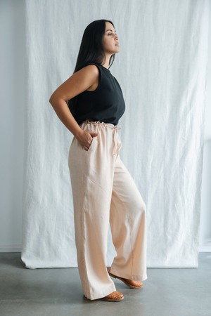 Hemp/Tencel Drawstring Pants Jamuna Sand from Jyoti - Fair Works