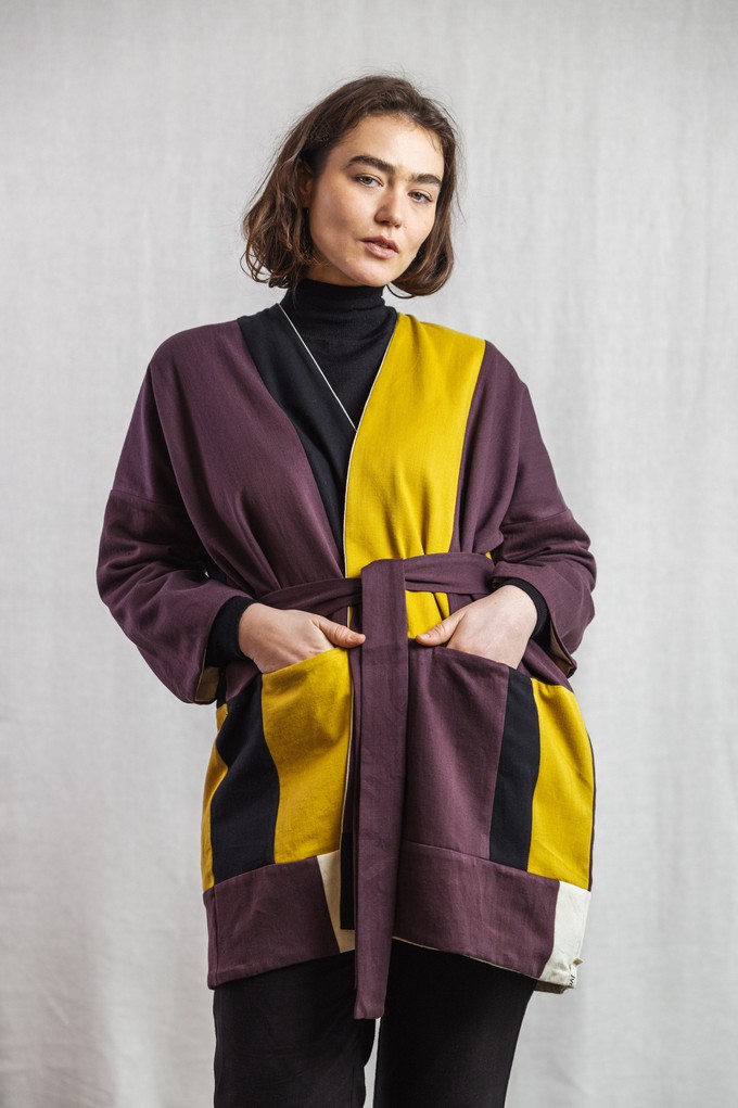 Cotton summer jacket Vasavi Patchwork Aubergine from Jyoti - Fair Works