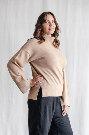 Baby Alpaca Turtleneck Knitted Sweater Atico Beige from Jyoti - Fair Works