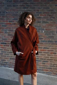 KAIA - Wool Blend Twill Coat Chestnut via KOMODO