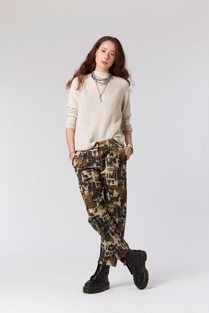 BOWIE - Organic Cotton Trousers Faded Ikat Print Moss from KOMODO