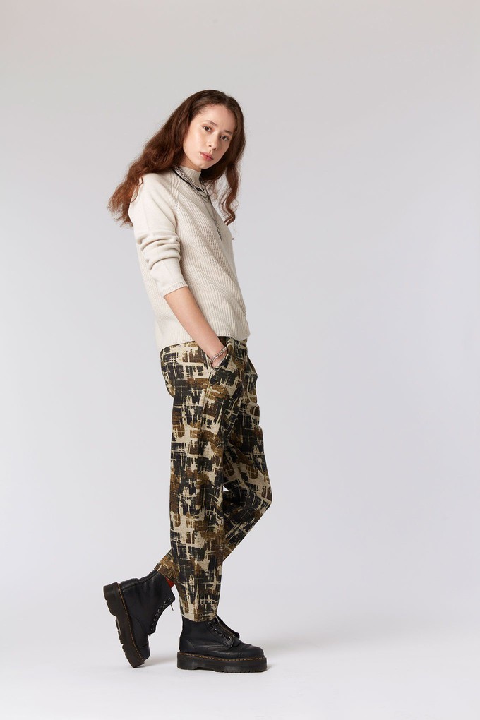 BOWIE - Organic Cotton Trousers Faded Ikat Print Moss from KOMODO