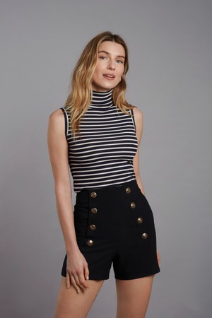 Sleeveless Striped Cotton Roll Neck from Lavender Hill Clothing