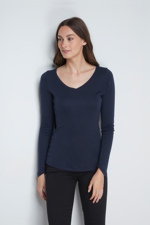 Long Sleeve V Neck Cotton Modal Blend T-shirt from Lavender Hill Clothing