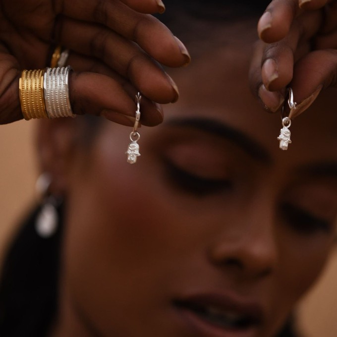 Tiny Hamsa Hoops Gold Vermeil from Loft & Daughter