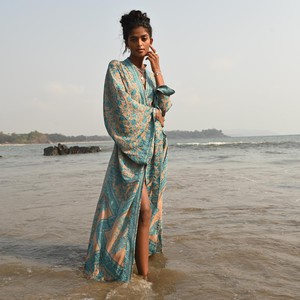 If Saris Could Talk Maxi Kimono- Blue Bohemia from Loft & Daughter