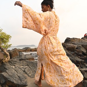 Silk Eco Print Maxi Kimono- Antique Peach from Loft & Daughter