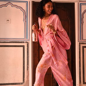 Silk Eco Print Maxi Kimono- Pink Quartz from Loft & Daughter