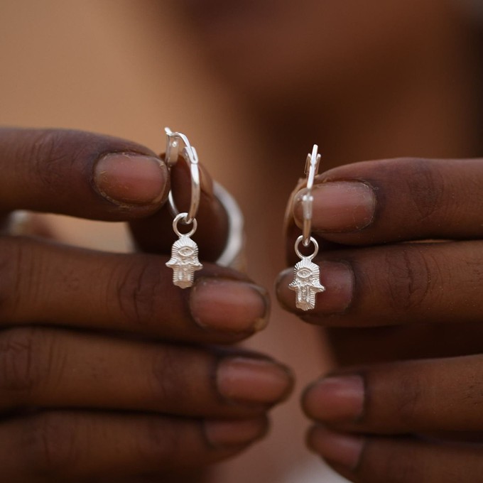 Tiny Hamsa Hoops Gold Vermeil from Loft & Daughter