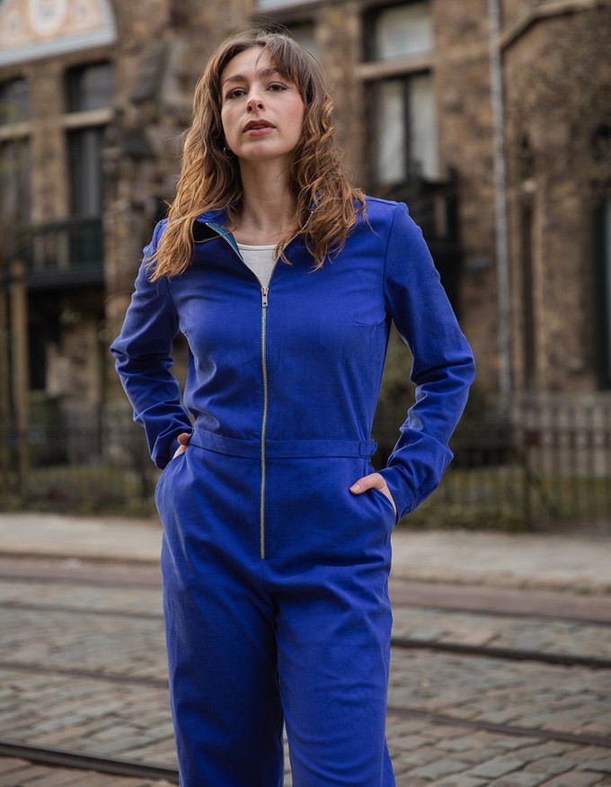 Royal blue velvet jumpsuit on sale