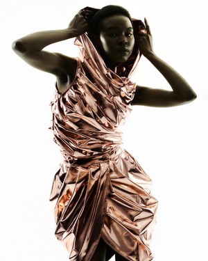 MIDI LIQUID BRONZE DRAPED TULIP SKIRT from MONIQUE SINGH