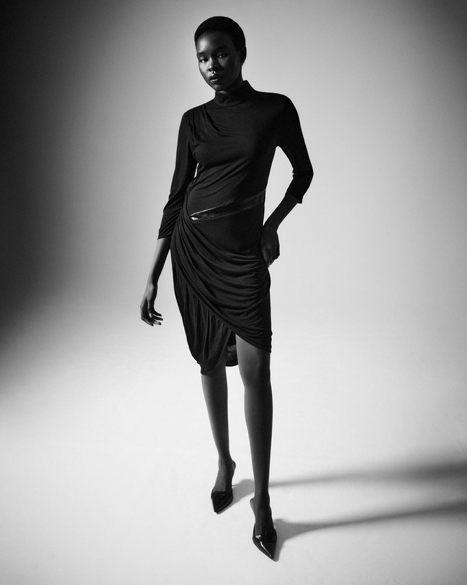 BLACK JERSEY DRAPED DRESS from MONIQUE SINGH