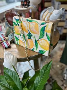 Handpainted Lemon & Orange Vintage Leather Handbag via MPIRA