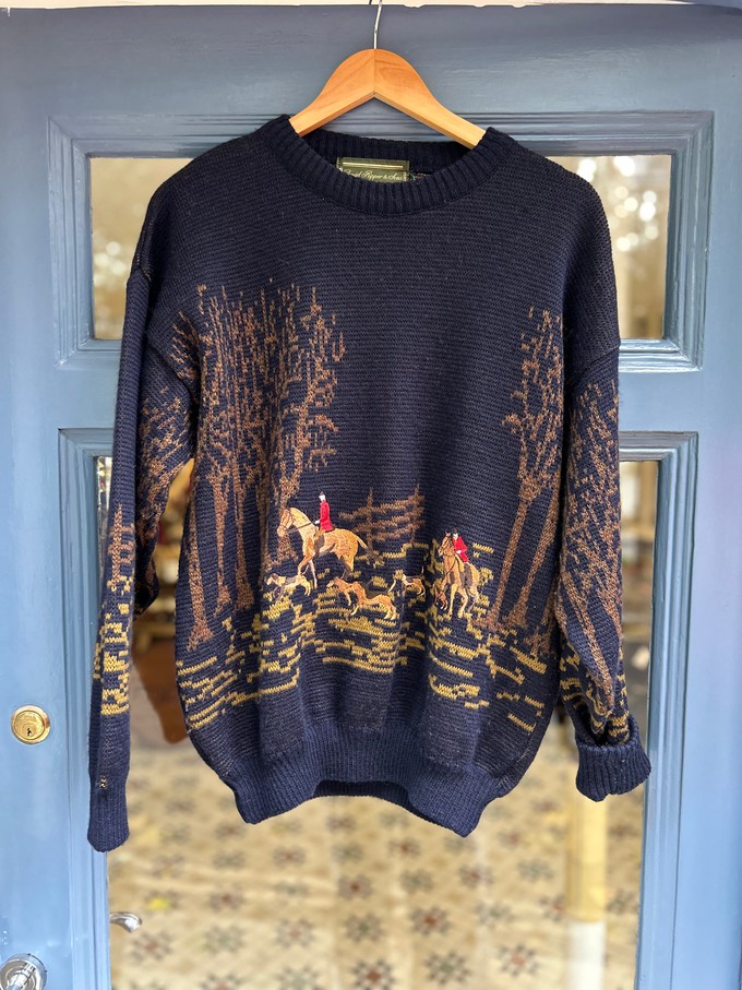 Vintage Wool Embroidered Hunting Sweater knitwear. from MPIRA