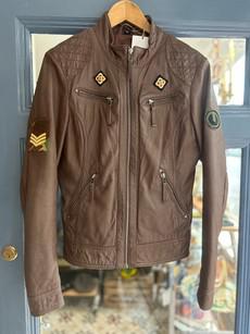 Upcycled Brown Faux Leather Casual Jacket via MPIRA