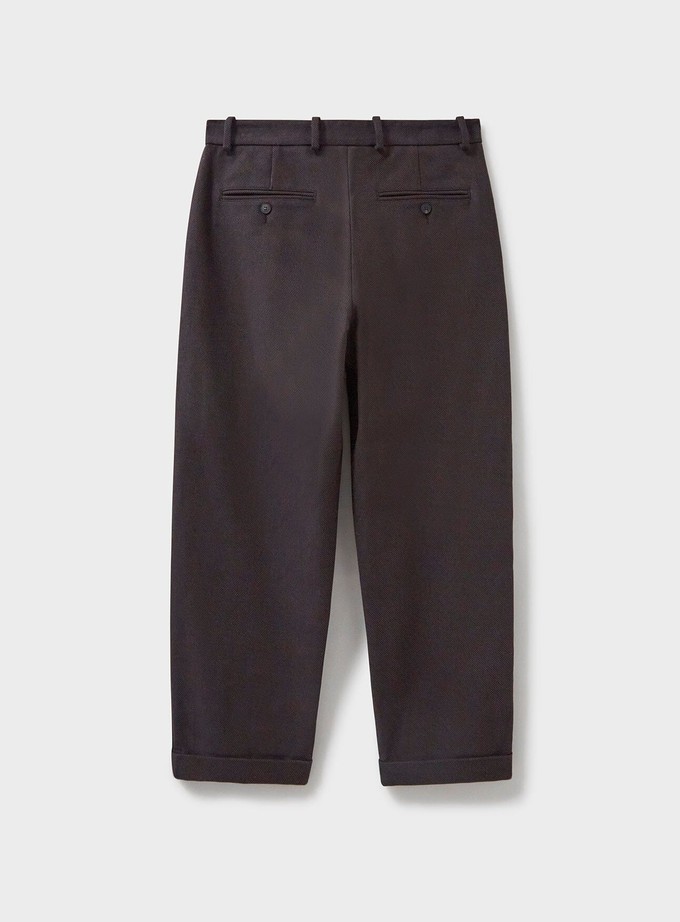 Recycled Twill Chocolate Pleated Trouser from Neem London