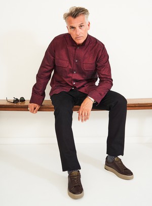 Recycled Italian Flannel Deep Red Over-Shirt from Neem London