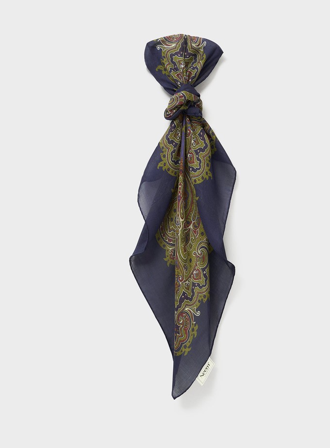 Biodegradable Italian Tencel Navy Paisley Neck Scarf from Neem London