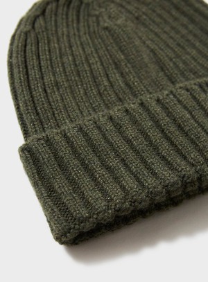 Cashmere Ribbed Olive Beanie Hat from Neem London