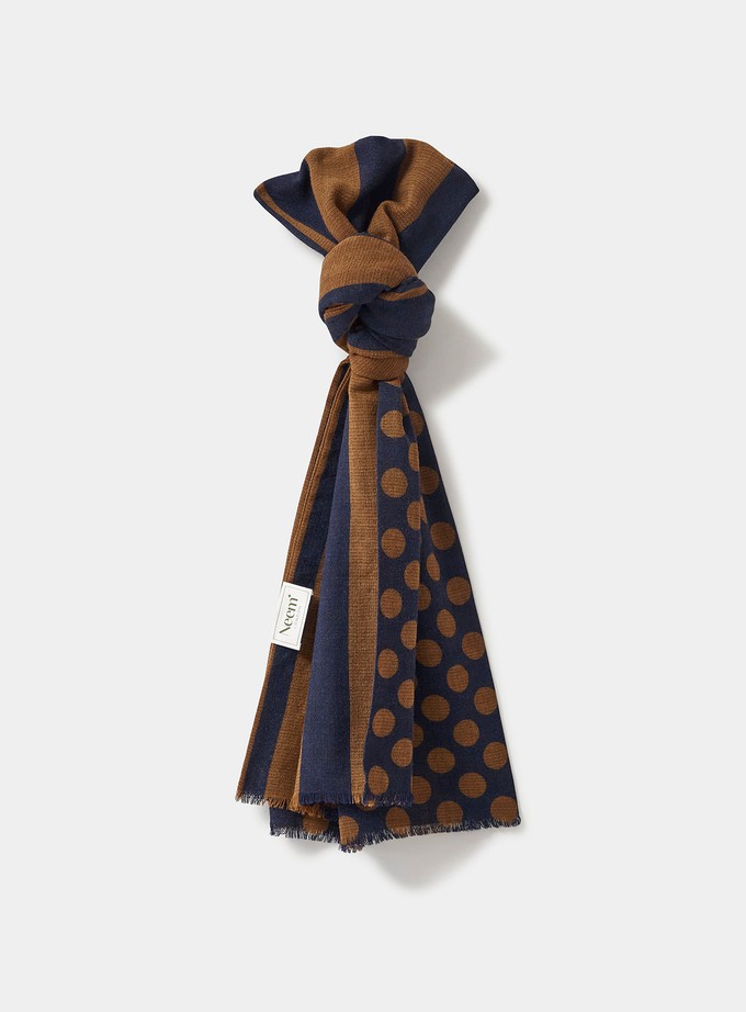 Recycled Double Faced Wool Orange Navy Spot Classic Scarf from Neem London