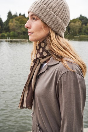 Recycled Double Faced Wool Oat Chocolate Spot Classic Scarf from Neem London