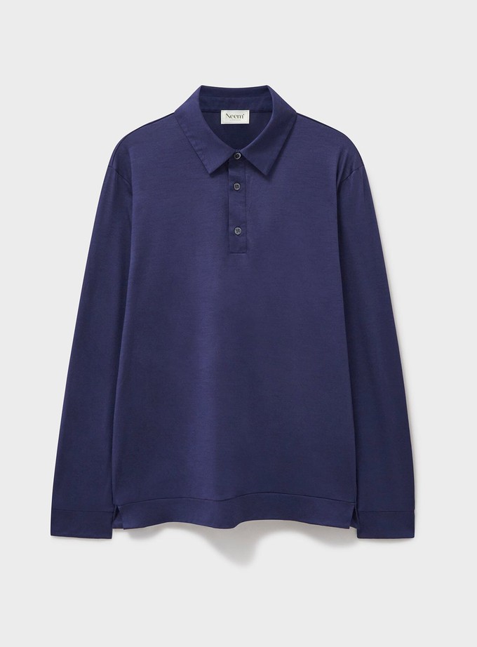 ZQ Merino Wool Jersey Steel Blue Long Sleeve Polo Shirt from Neem London