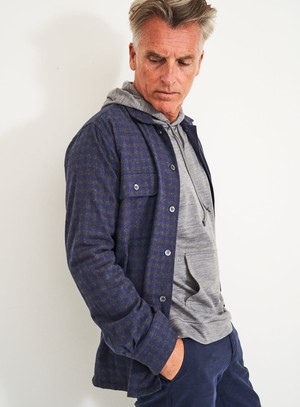 Recycled Italian Flannel Navy & Grey Check Piccadilly Overshirt from Neem London