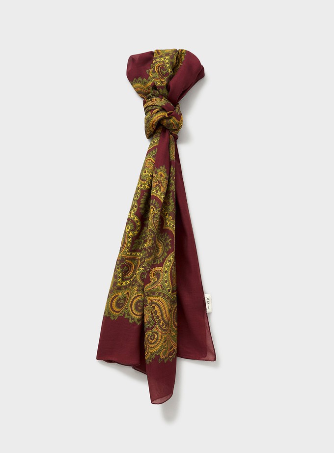 Biodegradable Italian Tencel Burgundy and Gold Paisley Flamboyant Scarf from Neem London