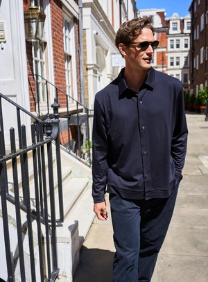 ZQ Merino Super 120s Wool Jersey Navy Shirt from Neem London