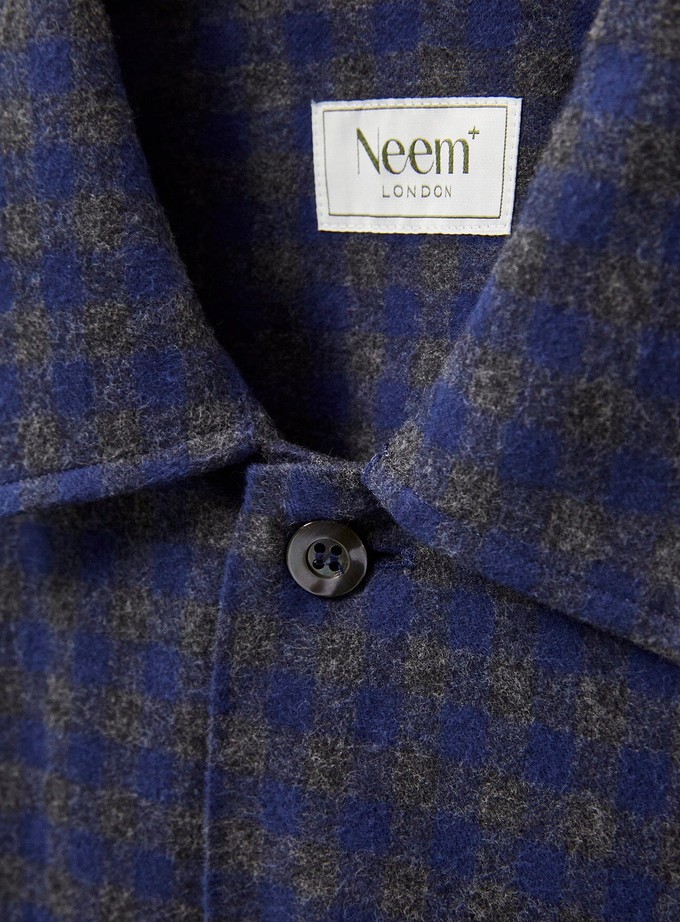 Recycled Italian Flannel Navy & Grey Check Piccadilly Overshirt from Neem London