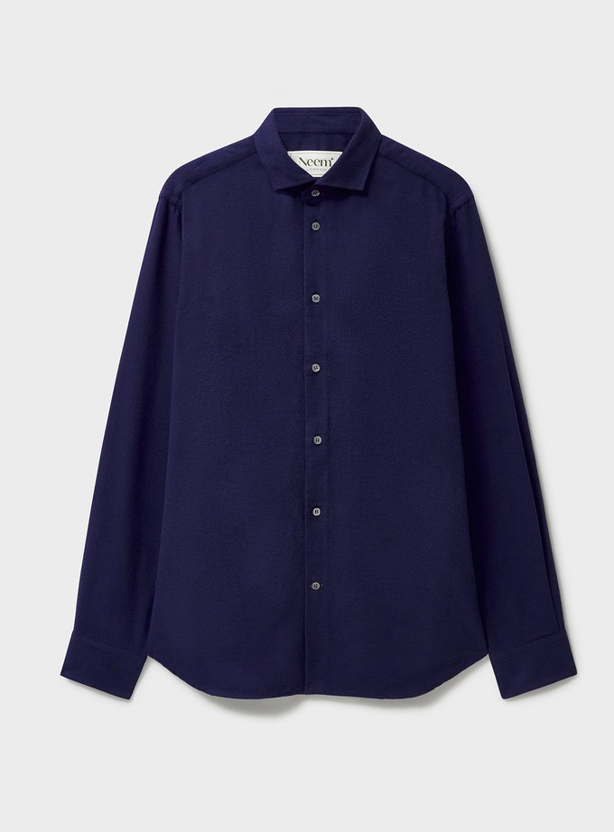 Recycled Italian Flannel Navy Cut Away Shirt from Neem London