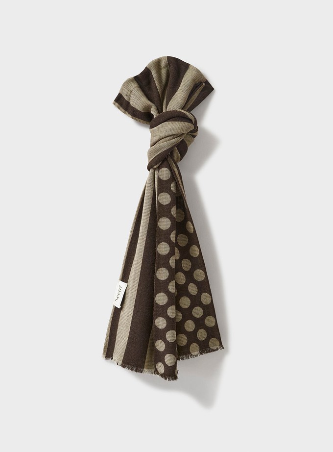 Recycled Double Faced Wool Oat Chocolate Spot Classic Scarf from Neem London