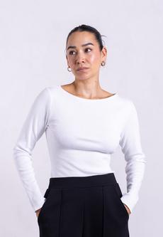 Ribbed Boat Neck Long Sleeve T-Shirt, White via Not Basics