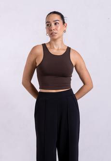 Organic Cotton High-Neck Cropped Tank, Hot Fudge via Not Basics