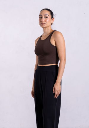 Organic Cotton High-Neck Cropped Tank, Hot Fudge from Not Basics