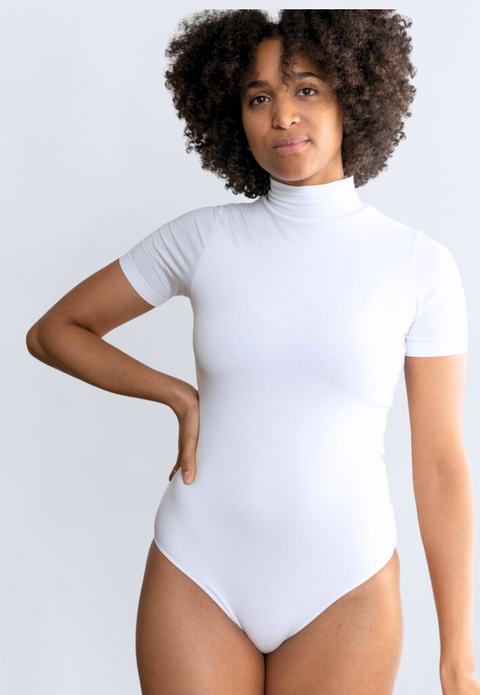 Organic Cotton Short Sleeve Turtleneck Bodysuit, White from Not Basics