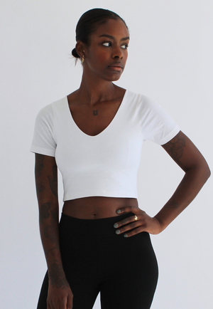 Organic Cotton V-Neck Cropped T-Shirt, White from Not Basics