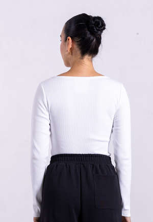 Ribbed Boat Neck Long Sleeve T-Shirt, White from Not Basics