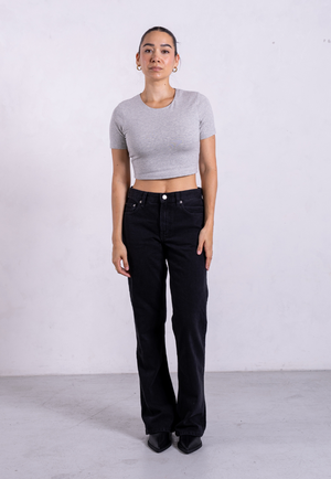 Organic Cotton Crew Cropped T-Shirt, Light Grey Marl from Not Basics