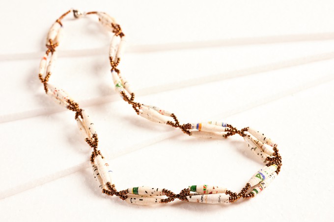 Short necklace with elongated paper beads in bundles "Senta" from PEARLS OF AFRICA