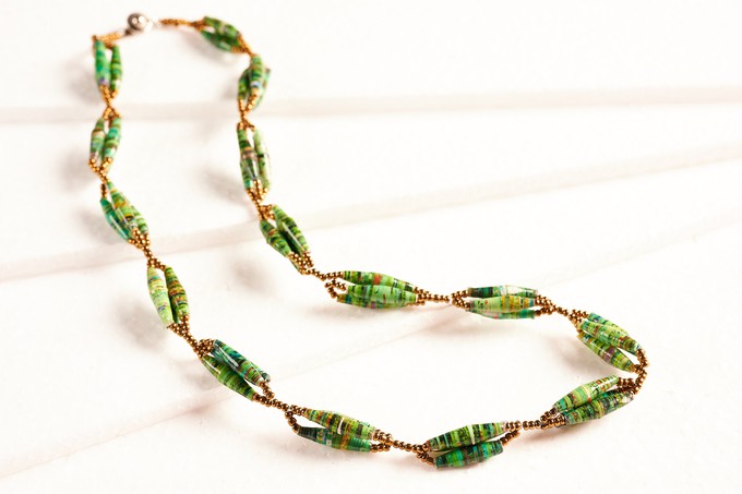 Short necklace with elongated paper beads in bundles "Senta" from PEARLS OF AFRICA