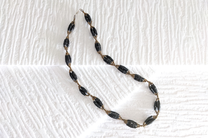 Short necklace with elongated paper beads in bundles "Senta" from PEARLS OF AFRICA