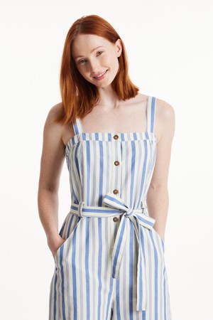 Rena Striped Jumpsuit in Blue stripe from People Tree