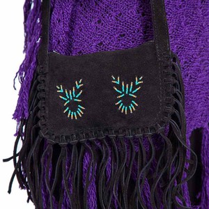 Fringed Shoulder Bag Black - Hiawatha - Handmade in Canada from Quetzal Artisan