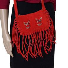 Fringed Red Shoulder Bag - Suede - Handmade in Canada via Quetzal Artisan