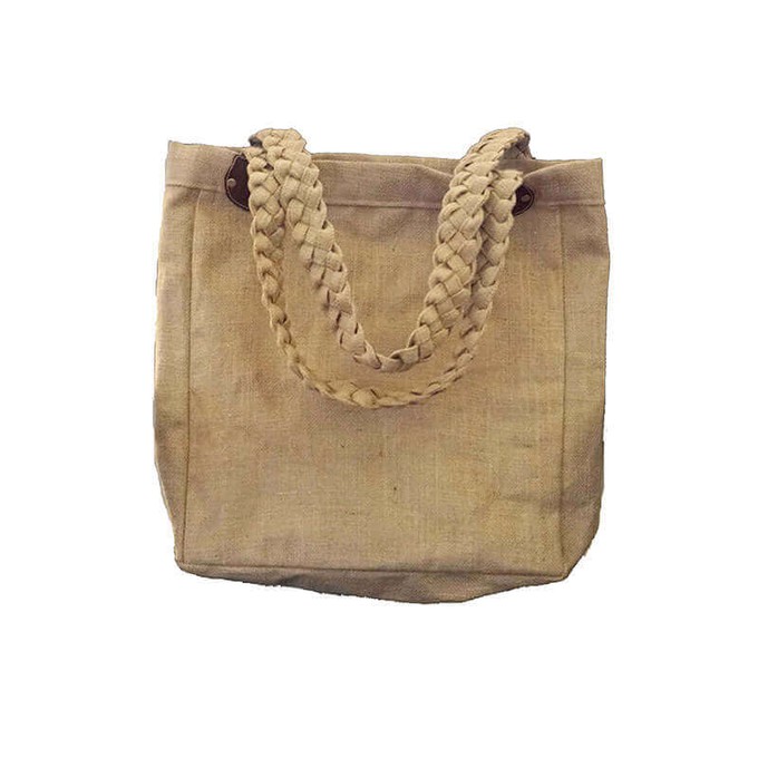 Z&L Europe outlet Embroidered Burlap 100% Jute Tote with braided leather handles Large