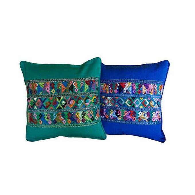 Mayan Cushion Cover Green - Cotton - Colorful and Fairtrade from Quetzal Artisan