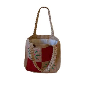 Jute Bag Pink Flowers - Natural Jute - Handmade & Fairtrade from Quetzal Artisan