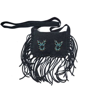 Fringed Shoulder Bag Black - Suede - Handmade in Canada from Quetzal Artisan